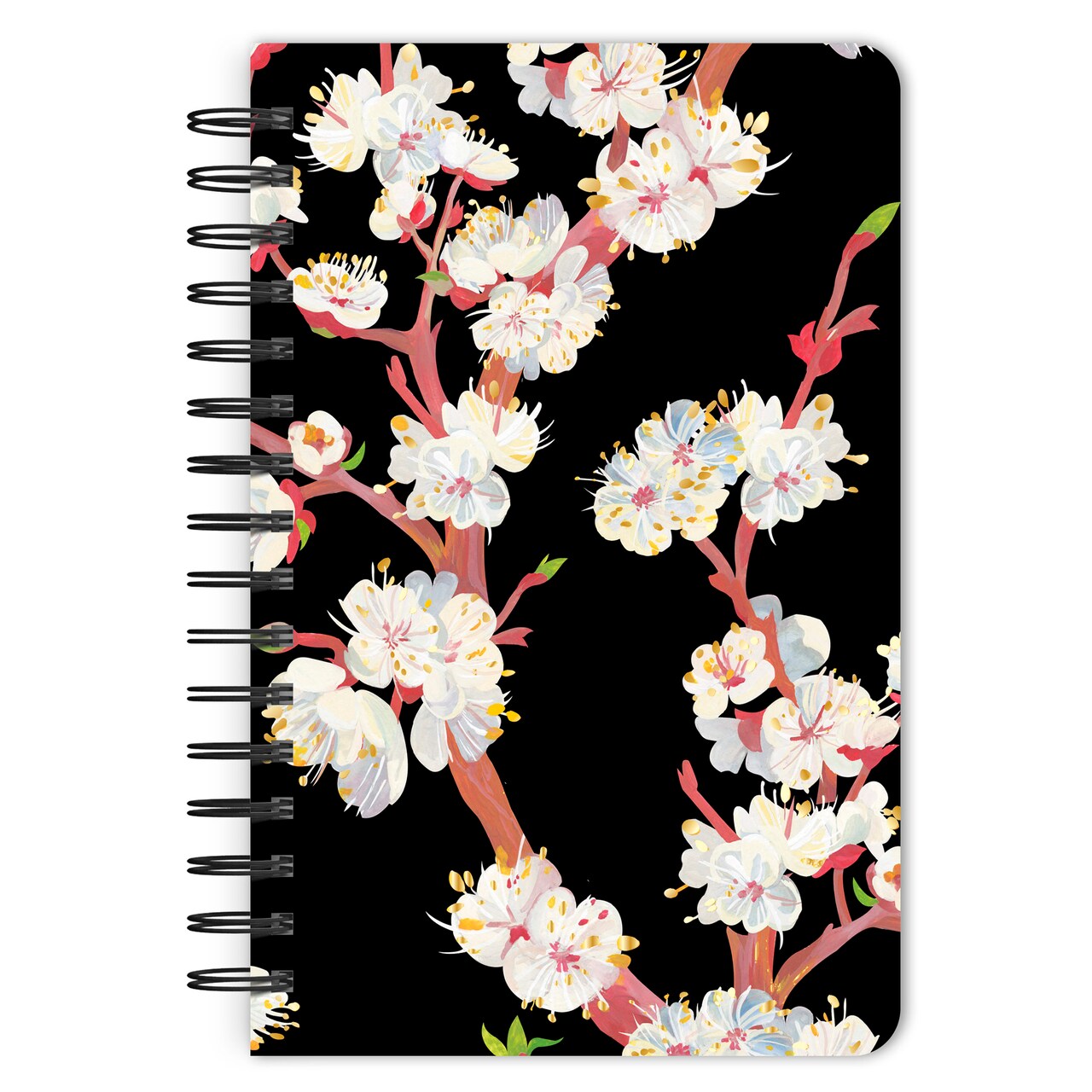 Black Floral | 5.25x8.25 Inch Compact Wire Journal | Non-Dated | Foil Stamped Cover